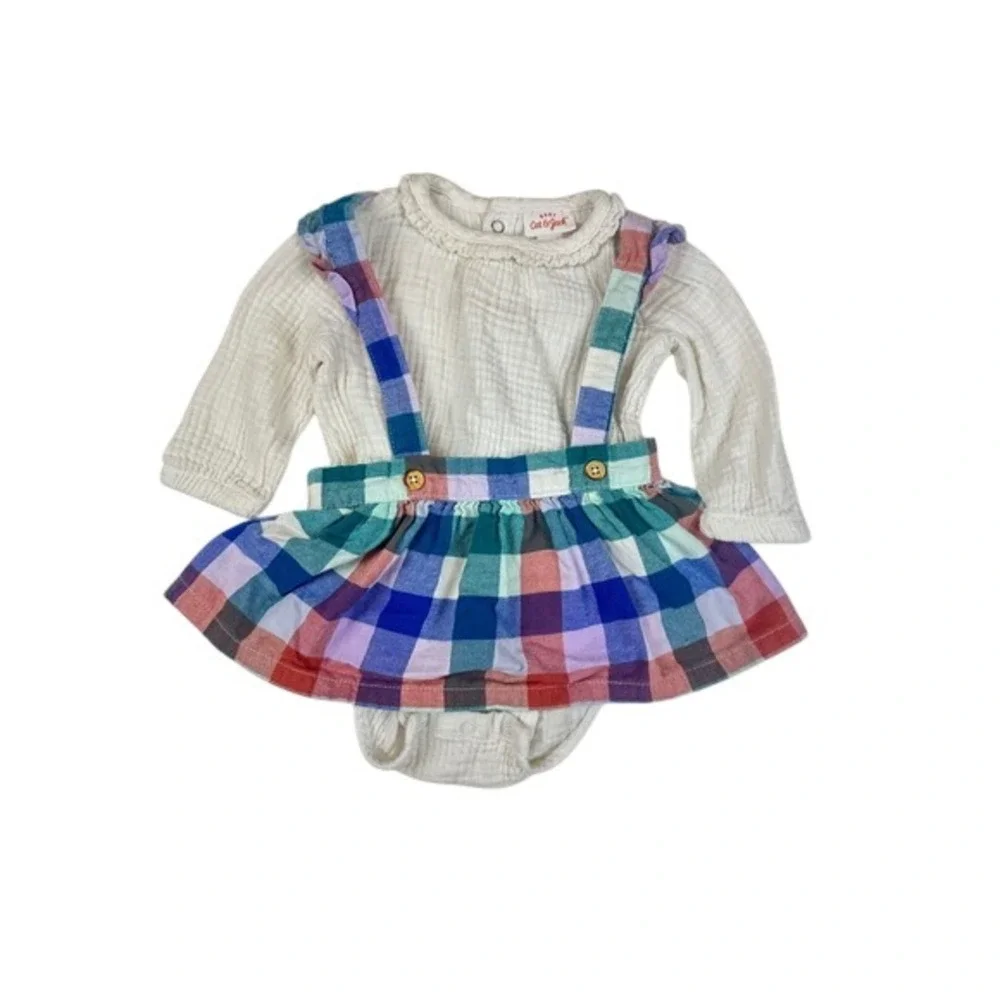 Cat‎ & Jack Plaid Suspender Skirt White Bodysuit Outfit 3-6m Fall Country